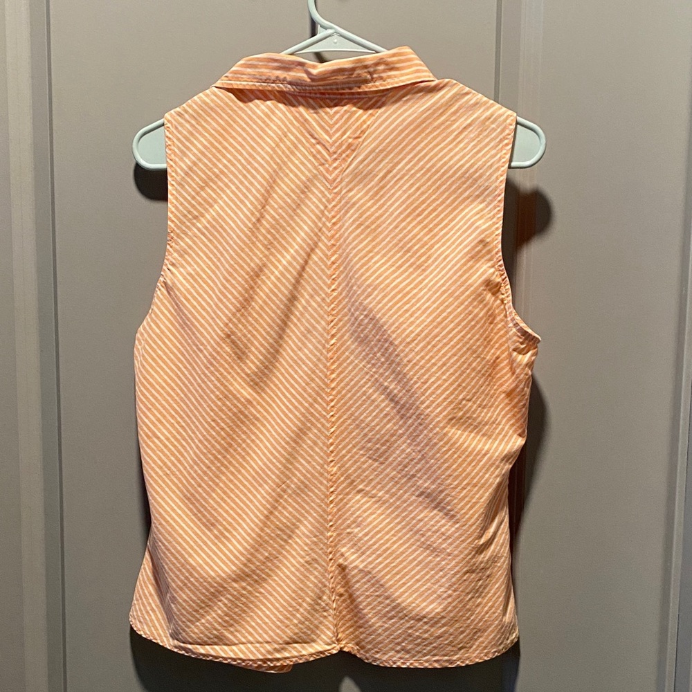 Villager Liz Claiborne Top 14 Peach Stripe Sleeveless Button Down Cotton Classic - Picture 6 of 6